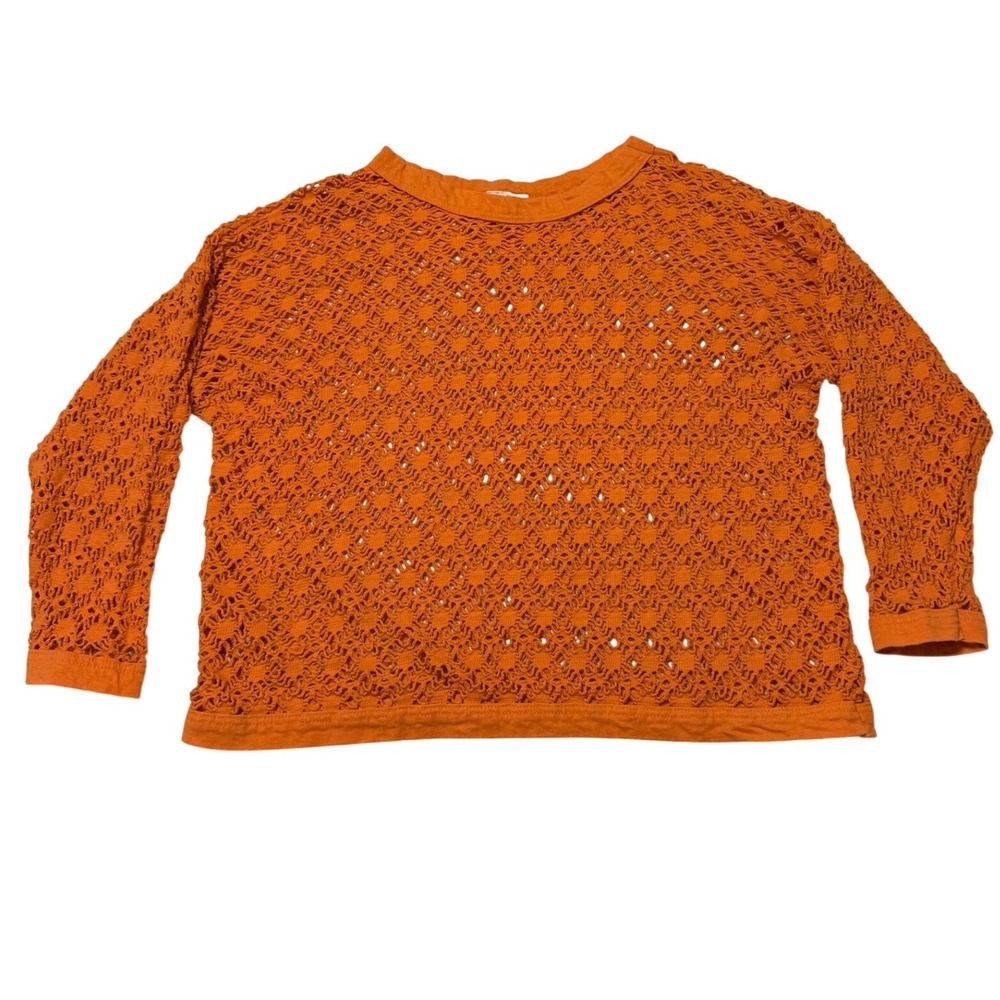 Vintage Agenda Sweater Orange Crochet Knit Womens M Cotton Made in USA Autumn